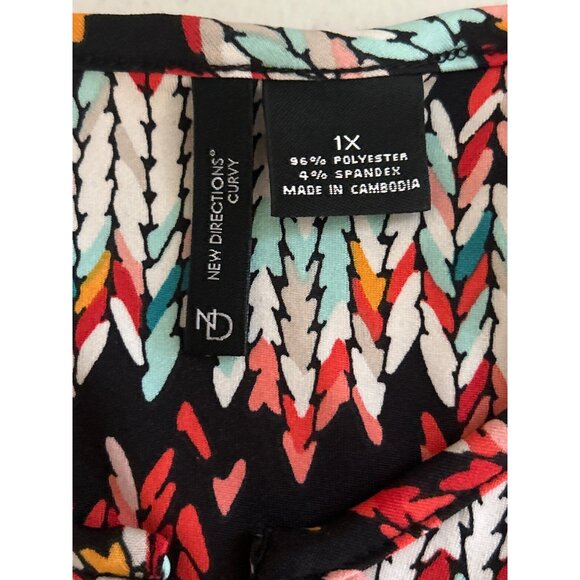 New Directions Curvy 1X Top Multicolor Zigzag Print Half Zip 3/4 Sleeves - Picture 4 of 8